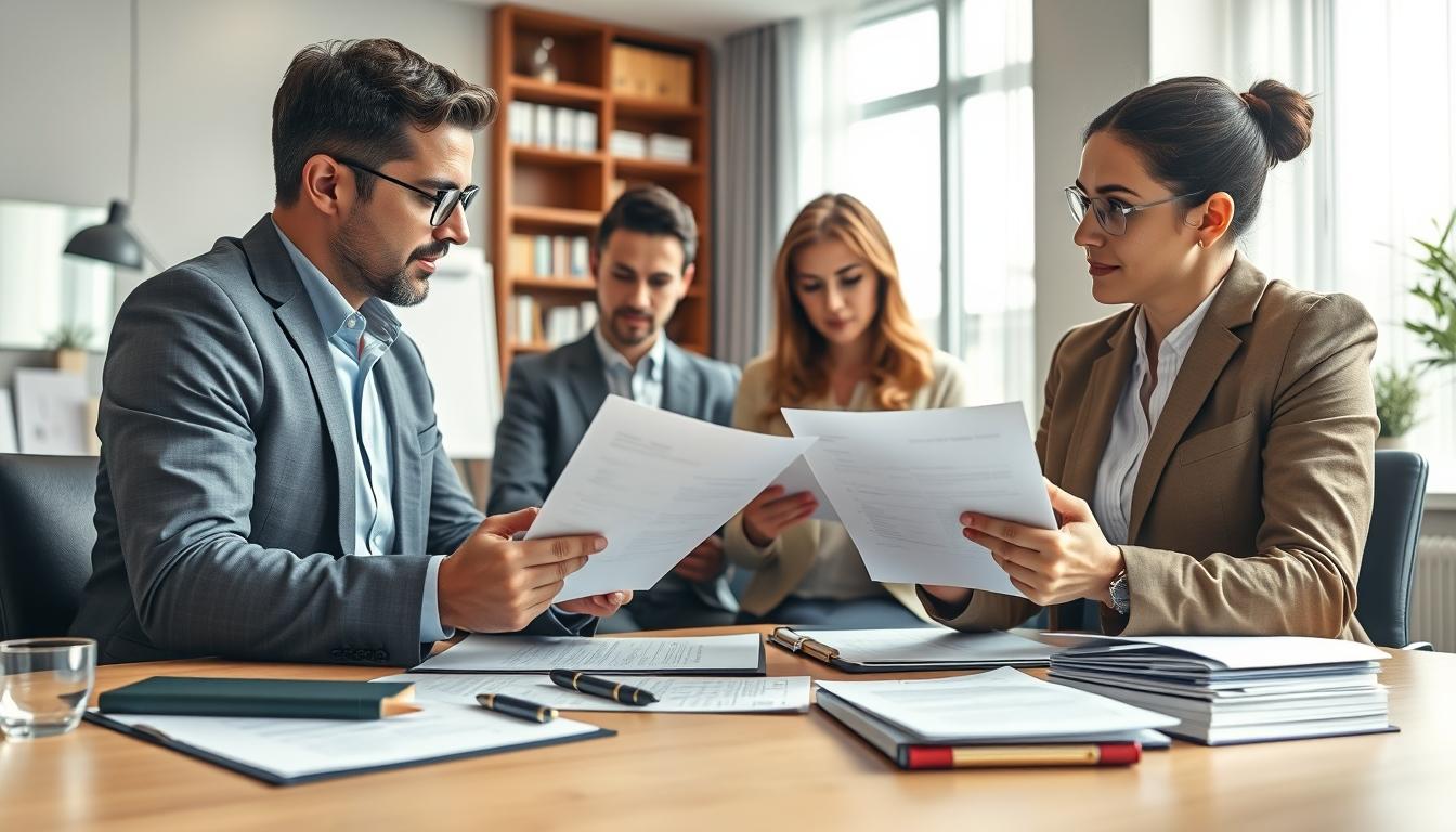 Family examining legal papers